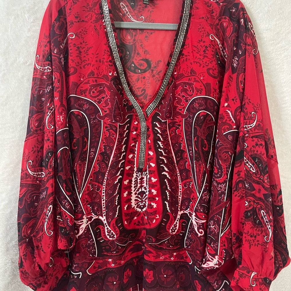 Lane Bryant Scarlet Red Paisley Blouse